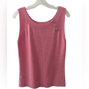 Vintage Fred David Pink Rhinestone Knit Sweater Tank Top Size L Barbiecore 80s